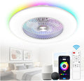 23" Low Profile Ceiling Fan With Light,Bladeless Ceiling Fans With Lights And Remote,Smart RGB Flush Mount Enclosed Ceiling Fan With Alexa/Voice/Remote/App Control For Living Room Bedroom