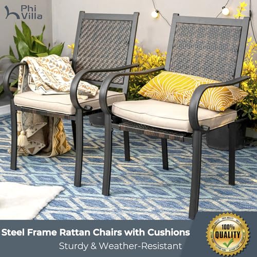 PHI VILLA 9 Piece Outdoor Extendable Dining Set for 8 with Rattan Chairs B58603