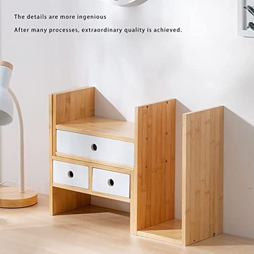 Bamboo Desktop Bookshelf with Drawer, Expandable Desk Organizer, 77x35cm F297155