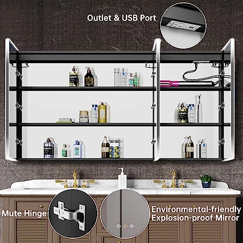Medicine Cabinet with Mirror, Outlets & USB, Defogger, 42"W x 36"H, Silver V7989