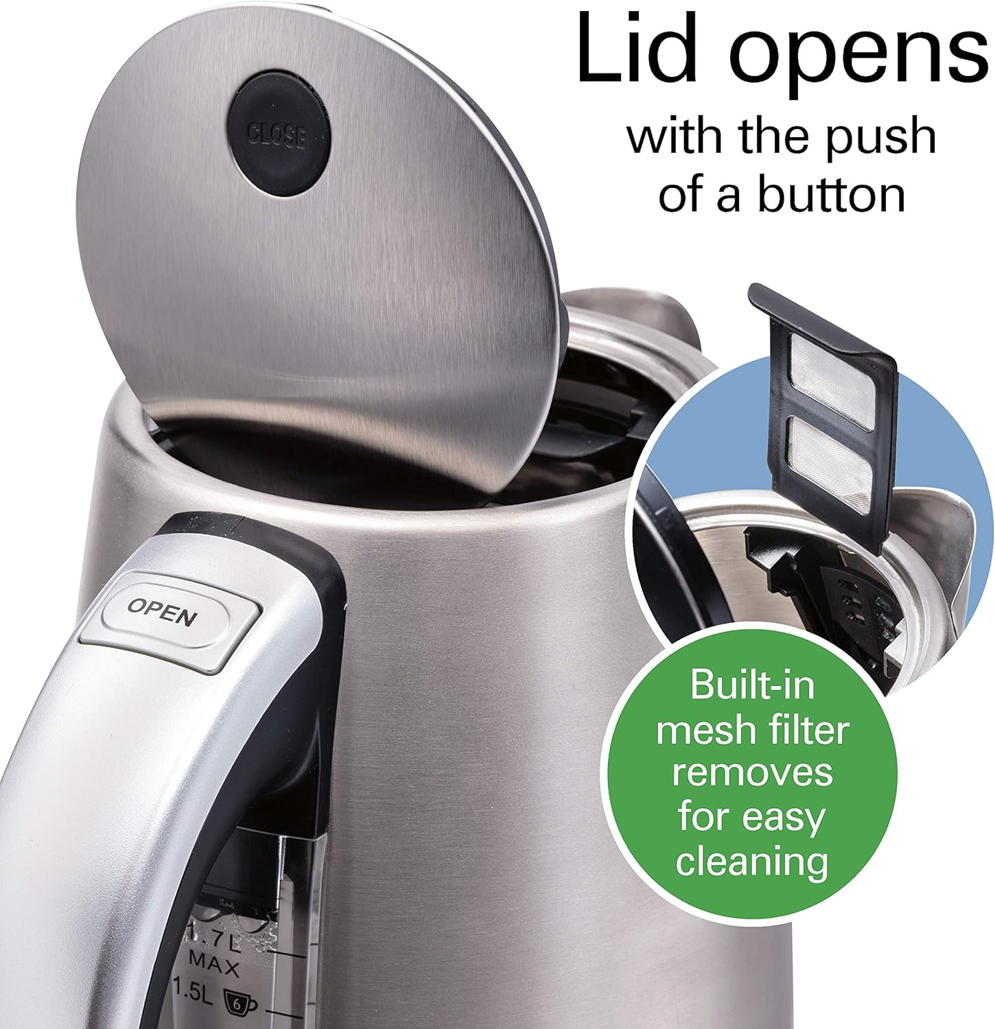 Hamilton Beach Professional Digital Electric Tea Kettle, 1.7 Liter, Silver P390