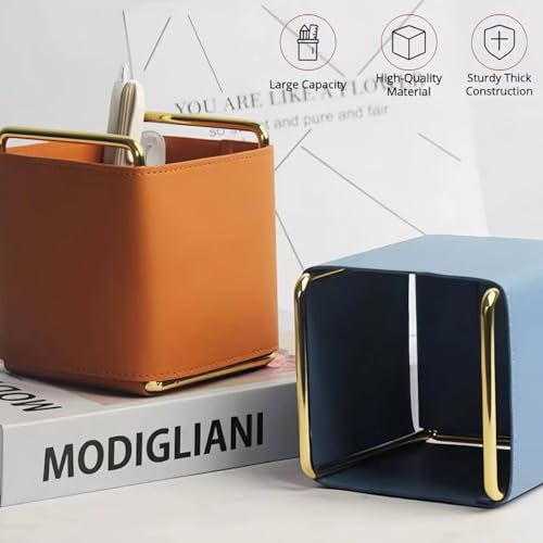 Vegan Leather Pen Holder for Desk Office Supplies Brown J669