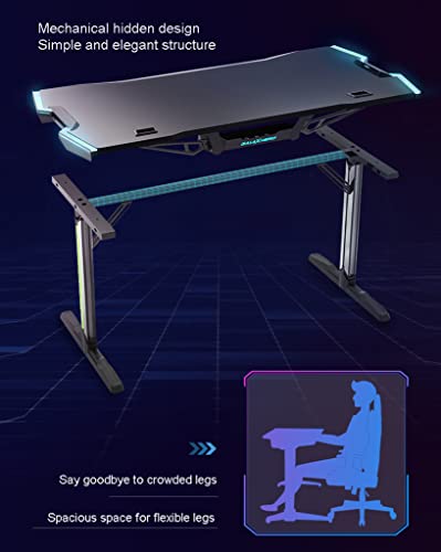 Gaming Desk with LED Lights and Cup Holder, Black E4531