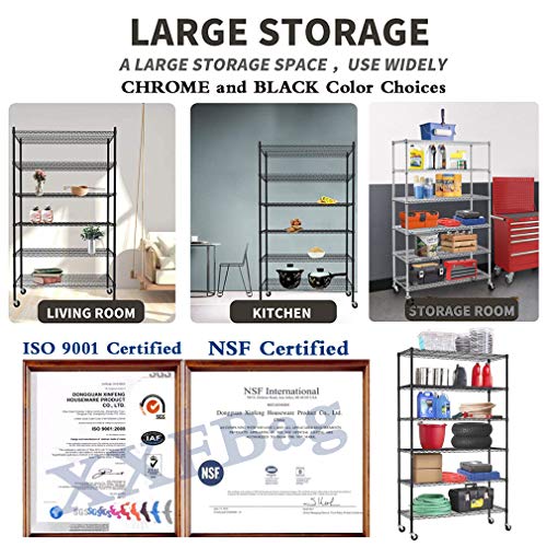 Metal Shelf 6 Tier Wire Shelving Unit with Wheels, Heavy Duty Storage Rack, Black K5176