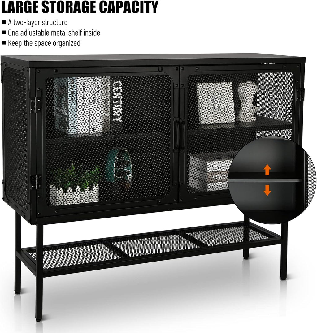 LUMISOL Industrial Cabinet Console Table with 2 Mesh Doors and Adjustable Shelf N2446