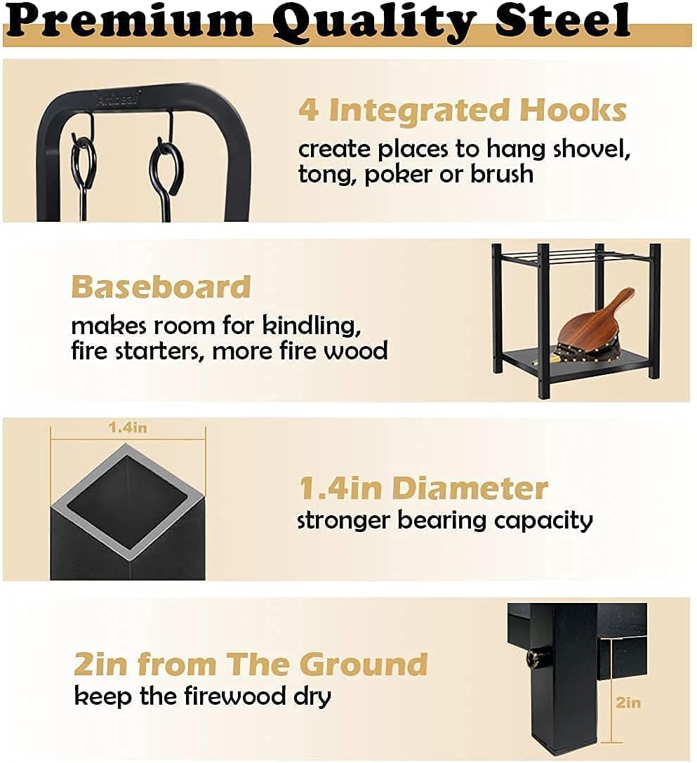 Artibear 4ft Outdoor Firewood Rack with Indoor Storage Holder, Black G680099