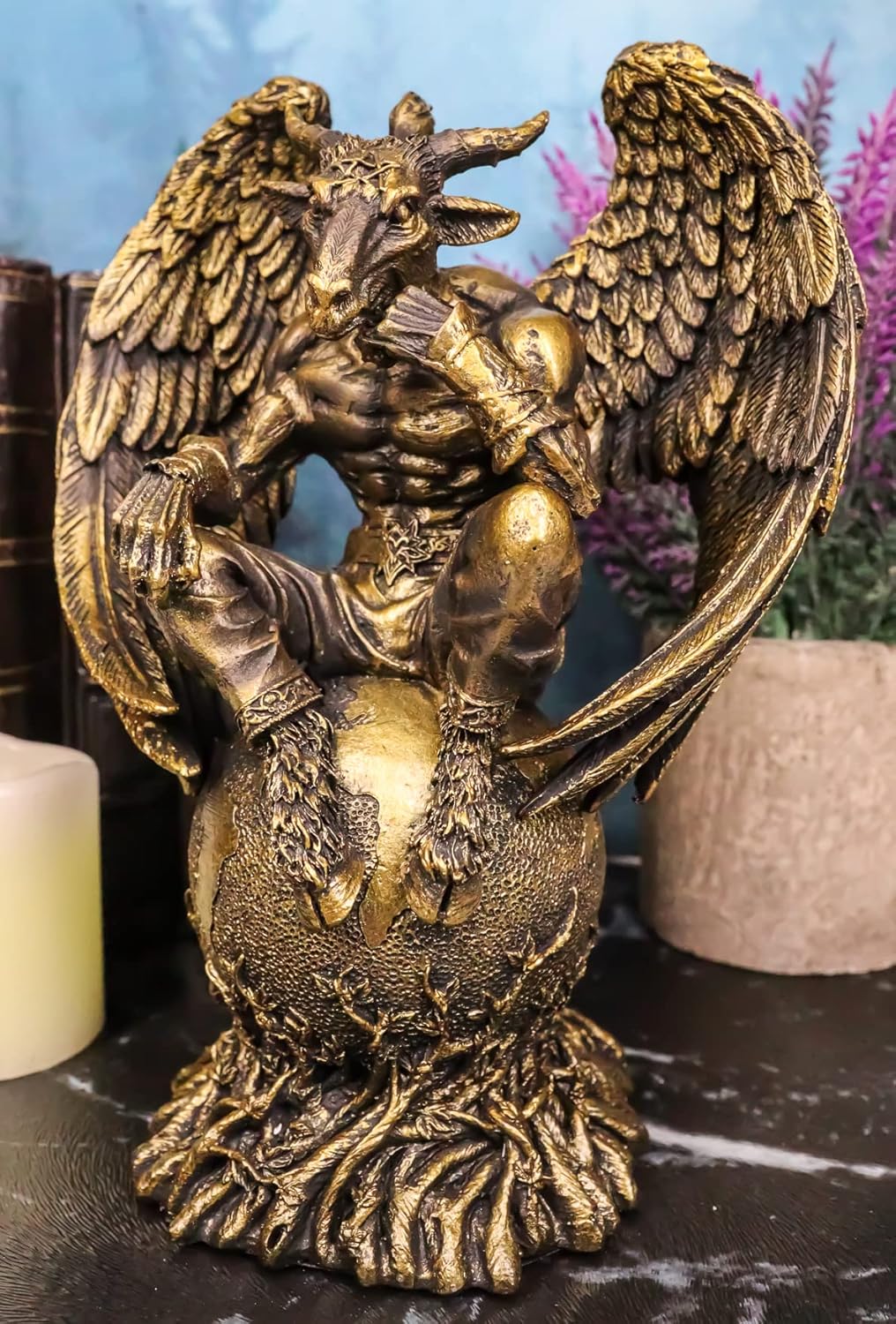 Ebros Gift Sabbatic Goat Baphomet Sitting on Globe Statue 7.75" Tall Q365810