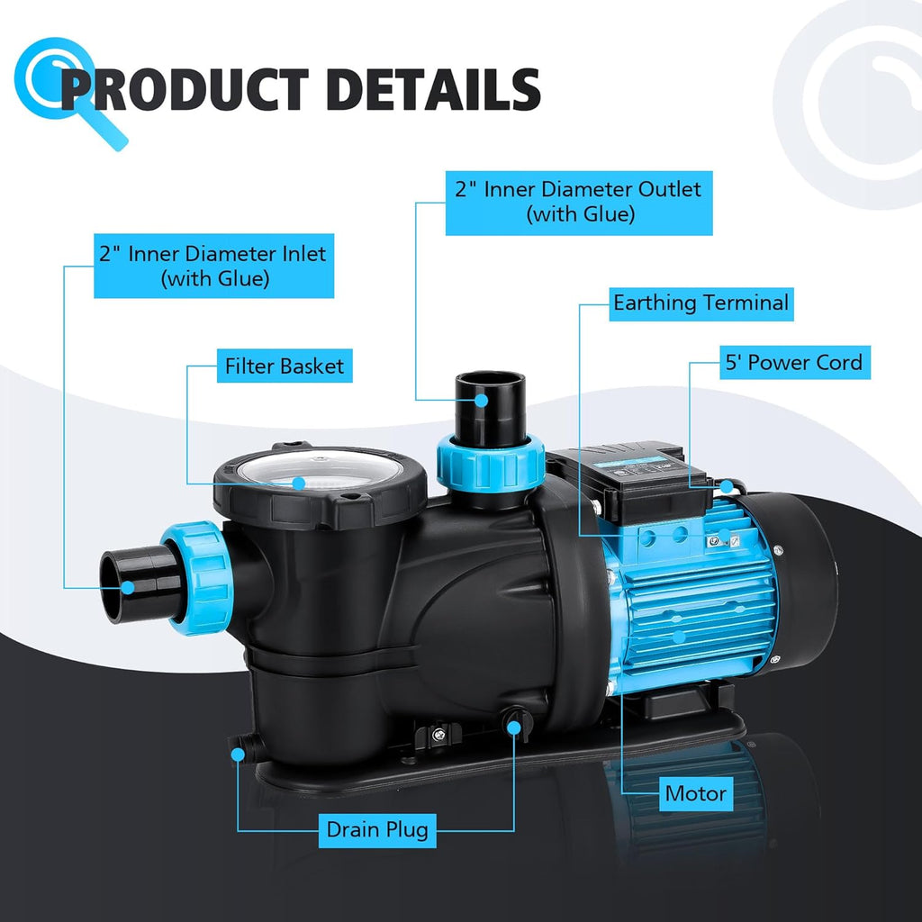 2HP 6950 GPH Above Ground Pool Pump with Strainer Basket O996531