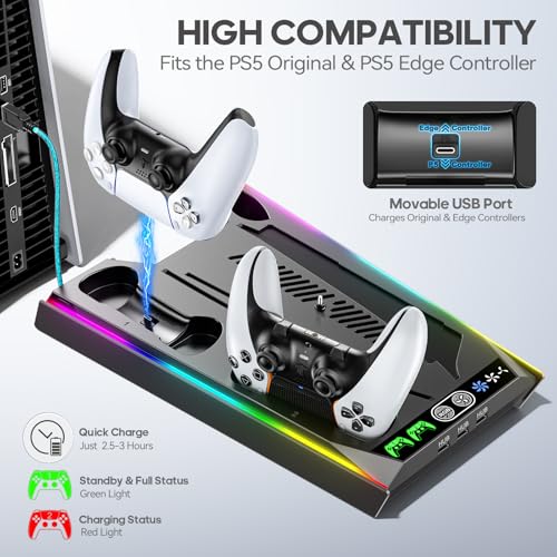 PS5 Stand with Cooling & Charging Station for Disc & Digital Console U78876
