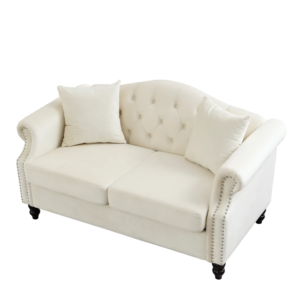 57" Chesterfield Sofa Grey Velvet 2 Seater Tufted Couch with Rolled Arms V45945