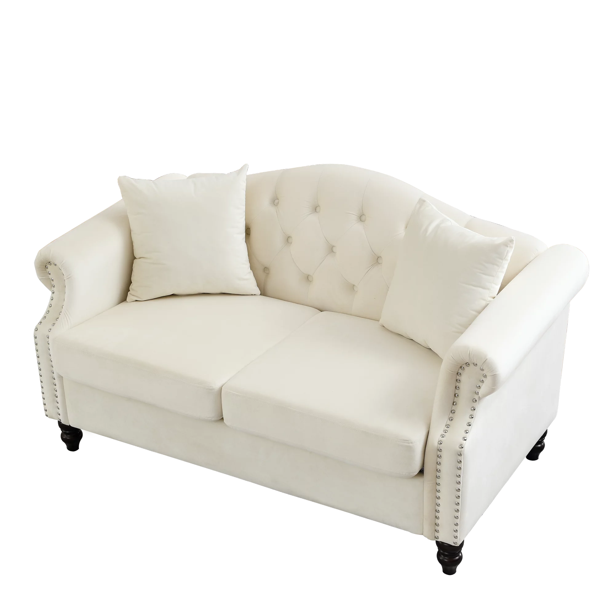 57" Chesterfield Sofa Grey Velvet 2 Seater Tufted Couch with Rolled Arms V45945