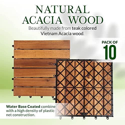 Acacia Wood Interlocking Deck Tiles 12"x12" Pack of 10 for Outdoor/Indoor D621807