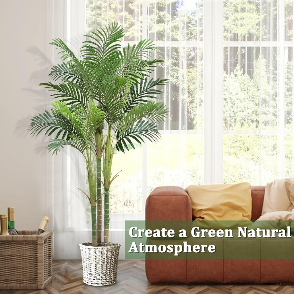 6.25 Ft Tall Artificial Palm Tree with Three Trunks for Indoor Outdoor Decor C60238