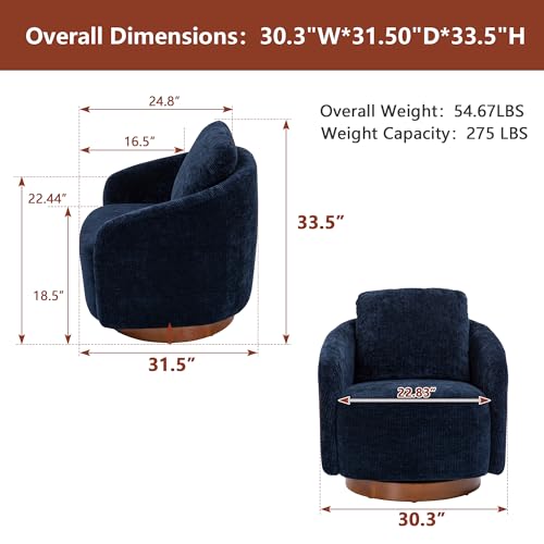 Ivory Chenille Swivel Barrel Chair with Wood Base G693952