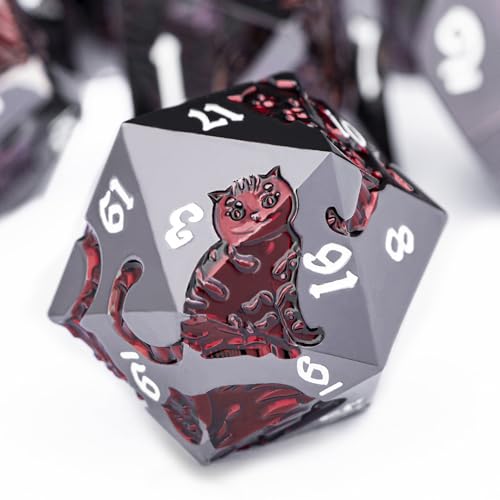 Metal DND Cat Dice 7PCS Polyhedral RPG Dice Set with Gift Case B373640