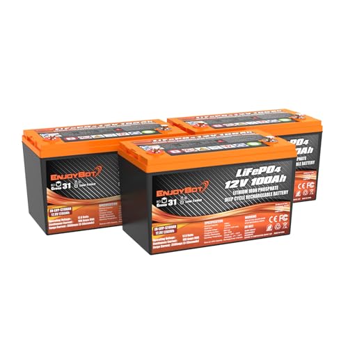 Enjoybot 12V 100Ah LiFePO4 Lithium Battery, BCI Group 31 Lithium Battery with 100A BMS, Low Temp Cut Off Deep Cycle Battery Perfect for Golf Cart, RV, Solar, Trolling Motor, Home Energy Storage