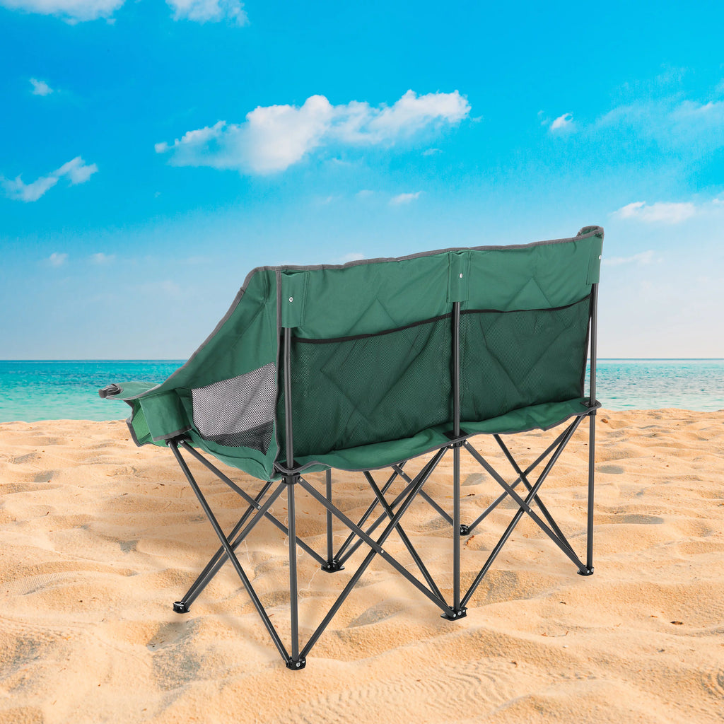 ARROWHEAD OUTDOOR Portable Folding Double Camping Chair with Cup Holders, Padded Seats, Carrying Bag, 500lbs Capacity (Green) N8854