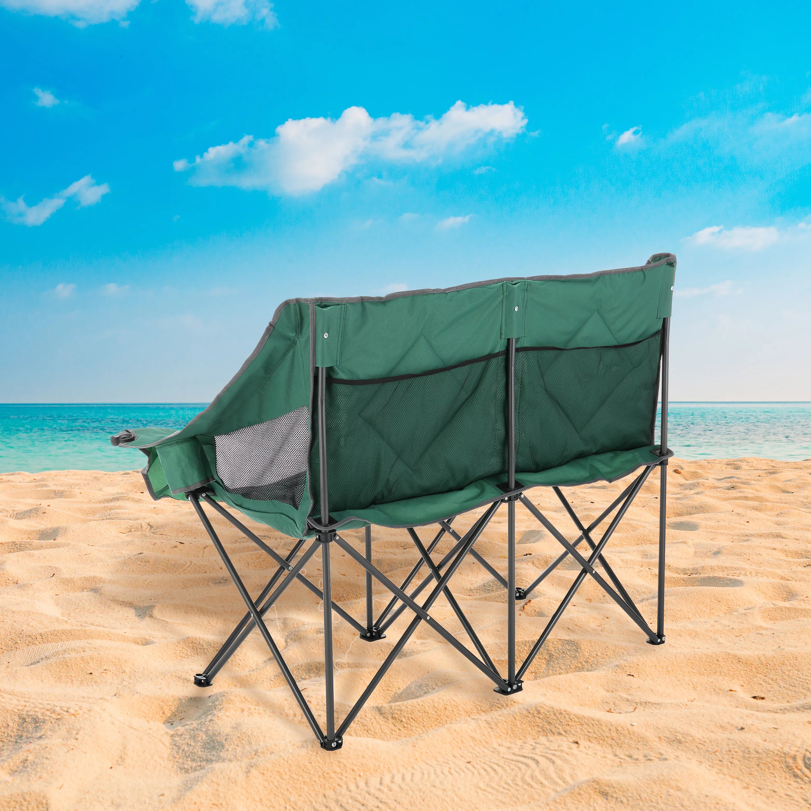 ARROWHEAD OUTDOOR Portable Folding Double Camping Chair with Cup Holders, Padded Seats, Carrying Bag, 500lbs Capacity (Green) N8854