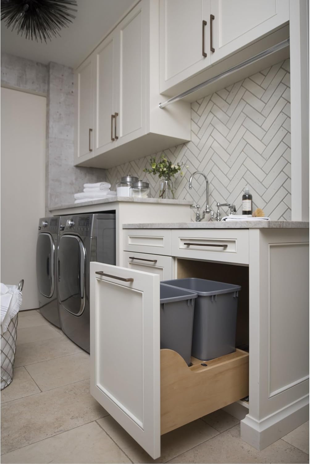 Rev-A-Shelf Pull Out Trash Can for Kitchen Cabinets, 35 Qt, Soft-Close, Silver R9194