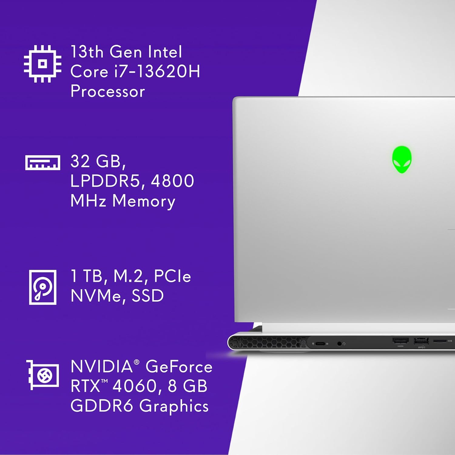 Alienware x14 R2 Gaming Laptop 14" QHD+ 165Hz, Intel Core i7, RTX 4060, 32GB RAM, 1TB SSD P58437