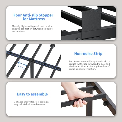 ROIL 12 inch California King Bed Frame Metal Platform with Headboard Hole S16036