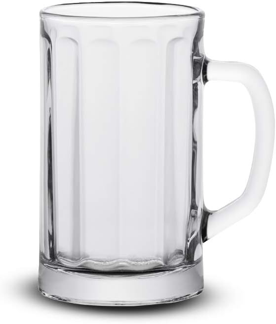 Vikko 17 oz Beer Glass Mugs, Set of 6, Clear with Handle V847