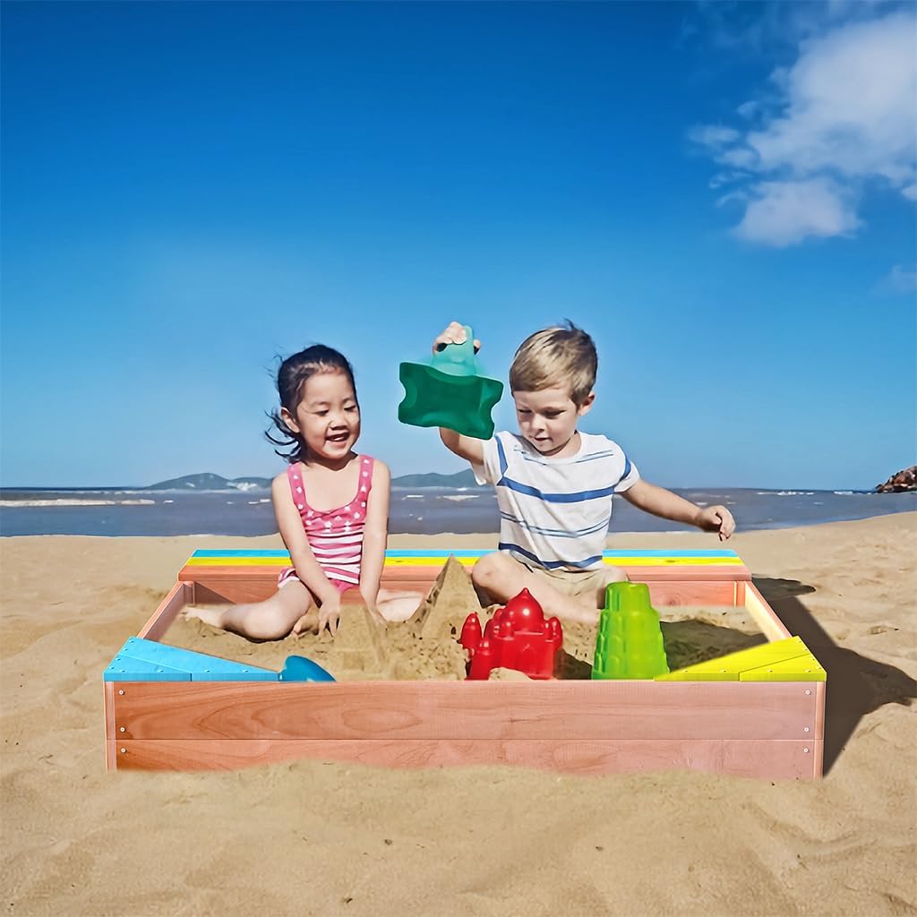 Wooden Cedar Sandbox with Seat Boards, Bottom Liner Included Z39201