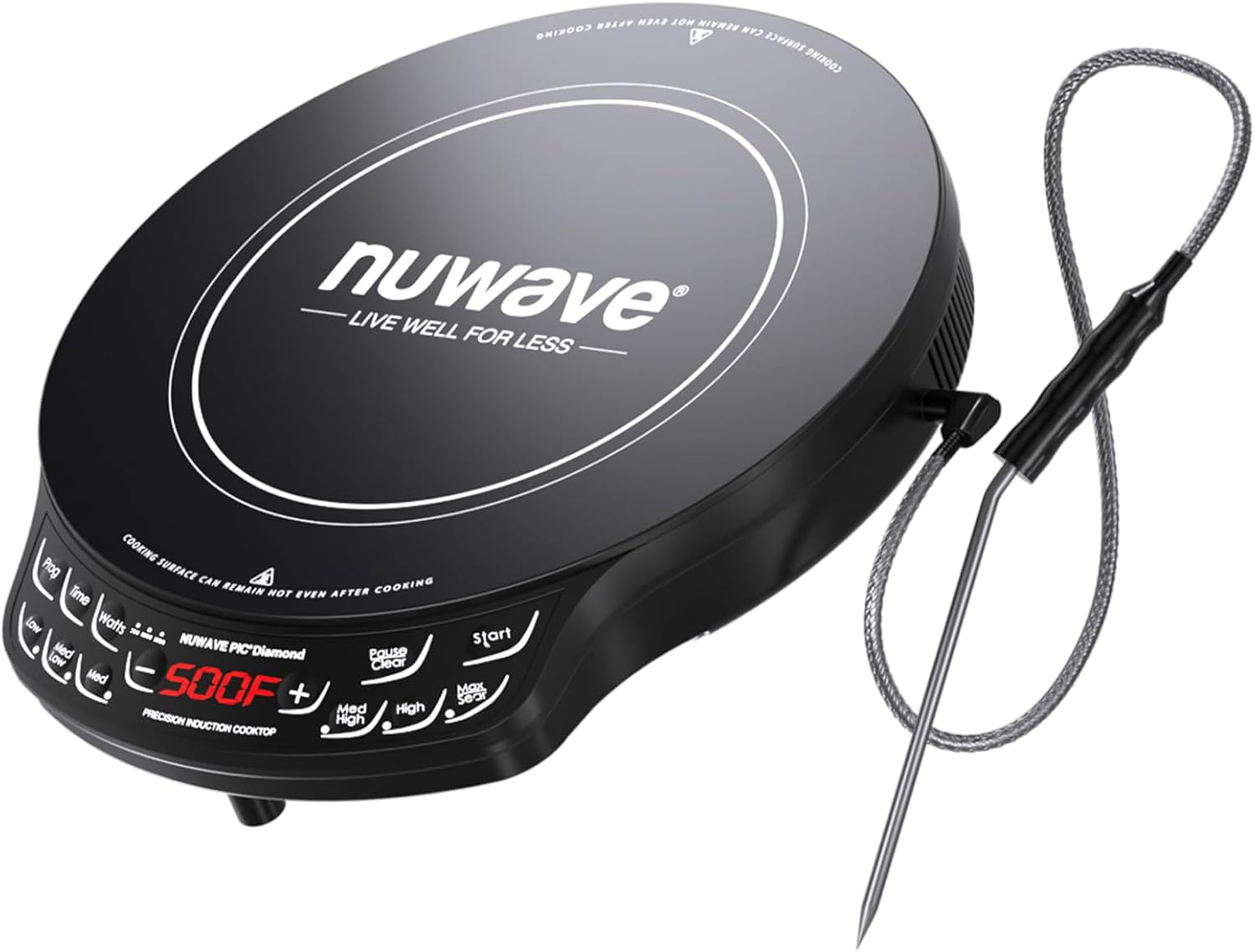 Nuwave Diamond Precision Induction Cooktop, New & Improved, 1400 Watts, 91 Temps 50°F to 500°F, 6.5” Heating Coil, Shatter-Proof Ceramic Glass, 3 Wattage Settings, Ideal for Dorms, RVs & Small Apts
