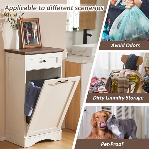 AHB 13 Gallon Tilt Out Trash Cabinet with Hideaway Drawer, White W917