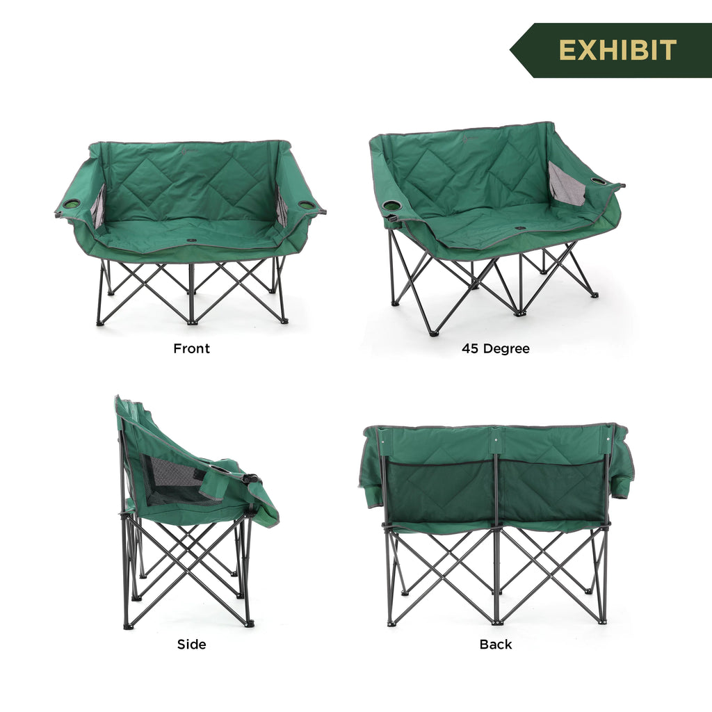 ARROWHEAD OUTDOOR Portable Folding Double Camping Chair with Cup Holders, Padded Seats, Carrying Bag, 500lbs Capacity (Green) N8854