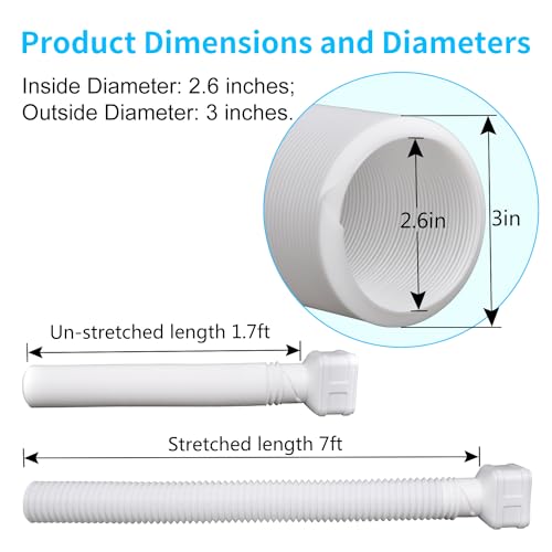7ft Flexible Gutter Downspout Extension, 3" Drainage Pipe, White, 1-Pack S76160