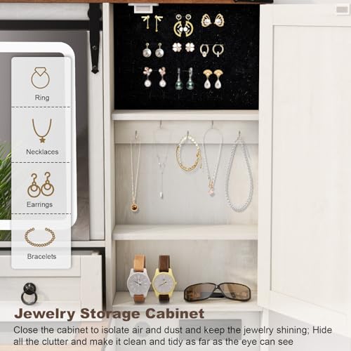 Farmhouse Vanity Desk with Mirror and Lights, Charging Station, White D264004