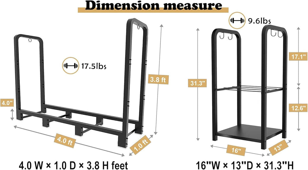 Artibear 4ft Outdoor Firewood Rack with Indoor Storage Holder, Black G680099