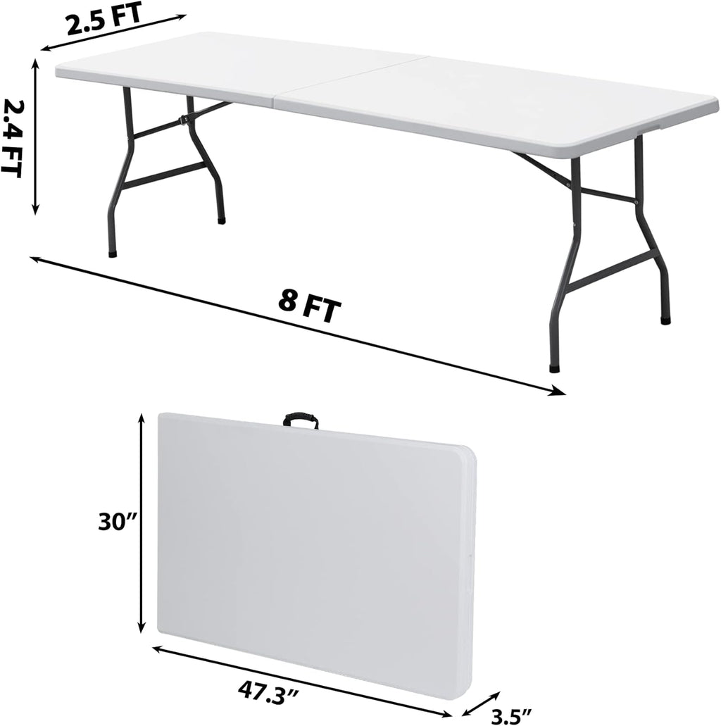 ZENY 8ft Portable Folding Table for Indoor Outdoor Picnic Party Dining, White V776