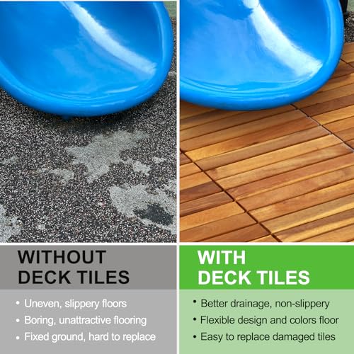 Interlocking Acacia Wood Deck Tiles 12"x12" (10PCS) for Indoor Outdoor Patio A2520