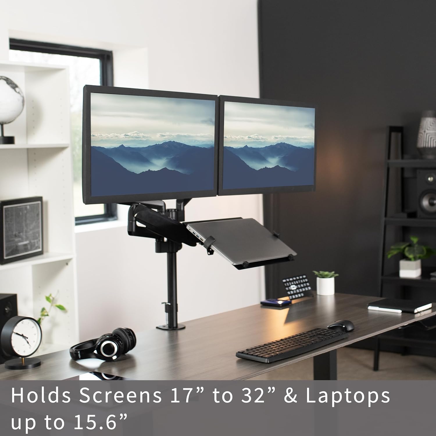 VIVO Dual Monitor Pneumatic Arm Mount for 17-32 inch Screens and Laptops, Black W83537