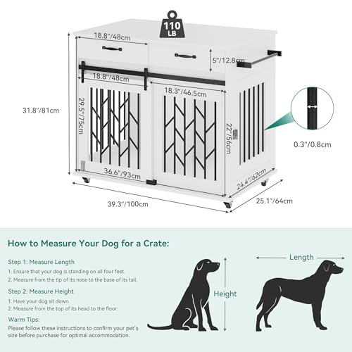 YITAHOME Dog Kennel Furniture for 2 Dogs, 39 inch Double Dog Crate with Storage Drawers, Brown L4904