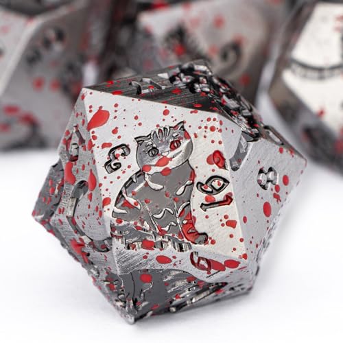 Metal DND Cat Dice 7PCS Polyhedral RPG Dice Set with Gift Case B373640