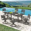 Outdoor Table and chairs Set 5Pcs,HDPS Patio Dining Set Swivel Rocking with Umbrella Hole, Aluminum Frame with HDPS Seat, Bullard Outdoor Furniture Set, brown-oil printed