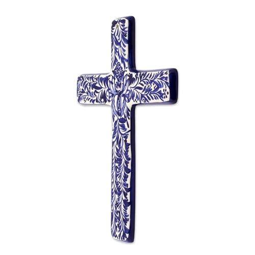NOVICA Hand Painted Talavera Ceramic Wall Cross, Multicolor V43229