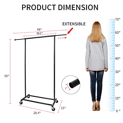 59" H Portable Black Rolling Garment Rack with Lockable Wheels R383