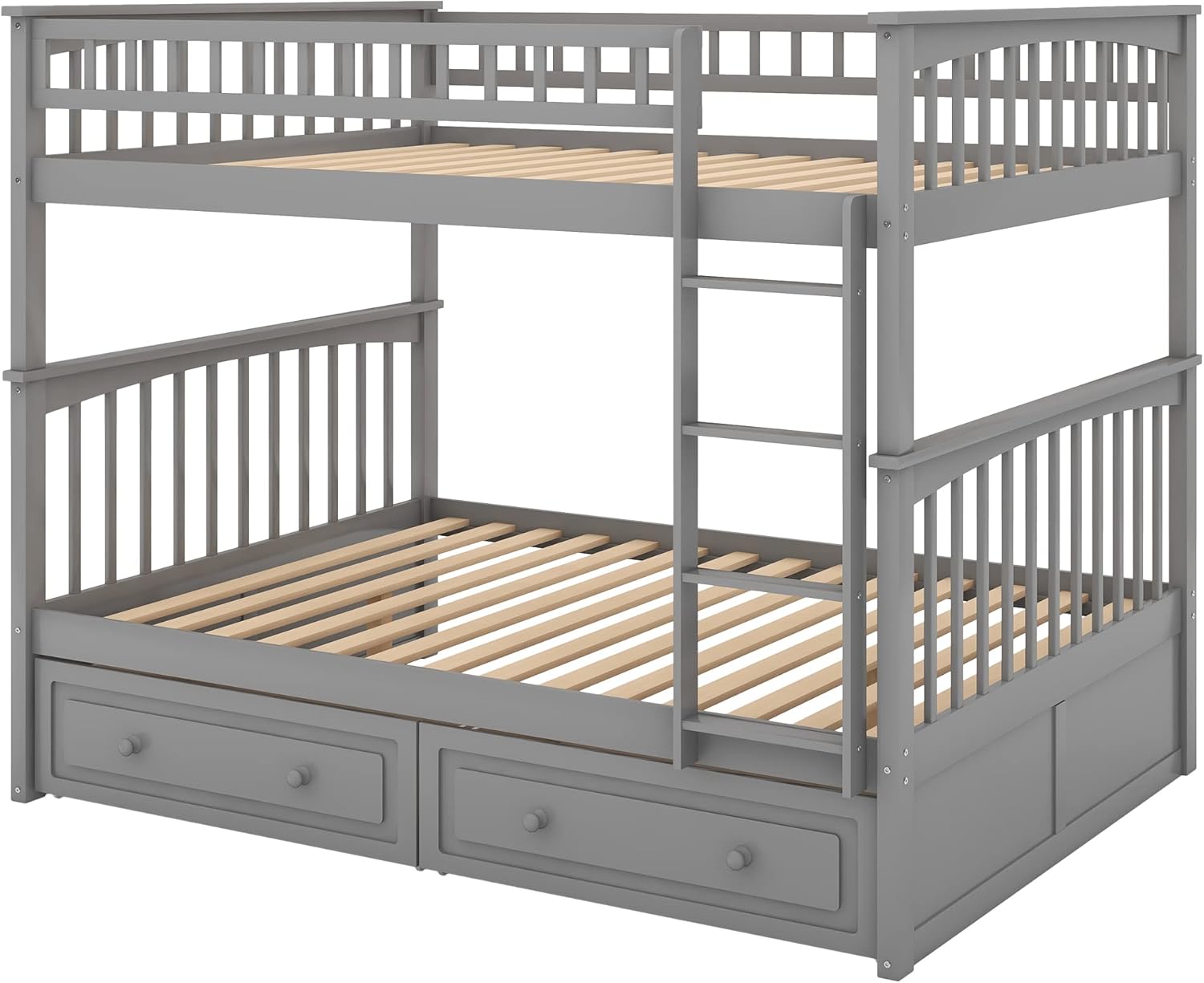Full Over Full Bunk Bed with Drawers, Gray M976644