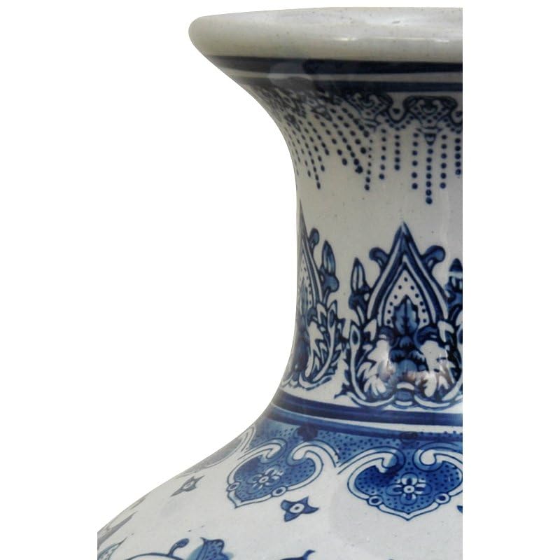 Oriental Furniture 12" Floral Blue & White Porcelain Vase C27547