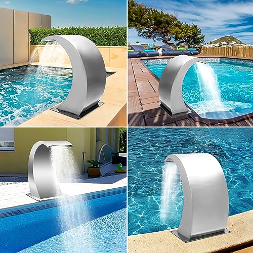Stainless Steel Pool Waterfall Spillway with Pipe Connector, 17.7 Inch D9336