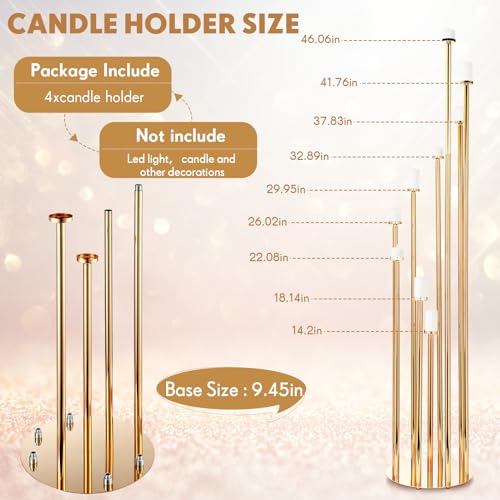 Nosiny 9 Arm Floor Candle Holder 46'' Metal Candelabra Gold, 2 Pcs I5897