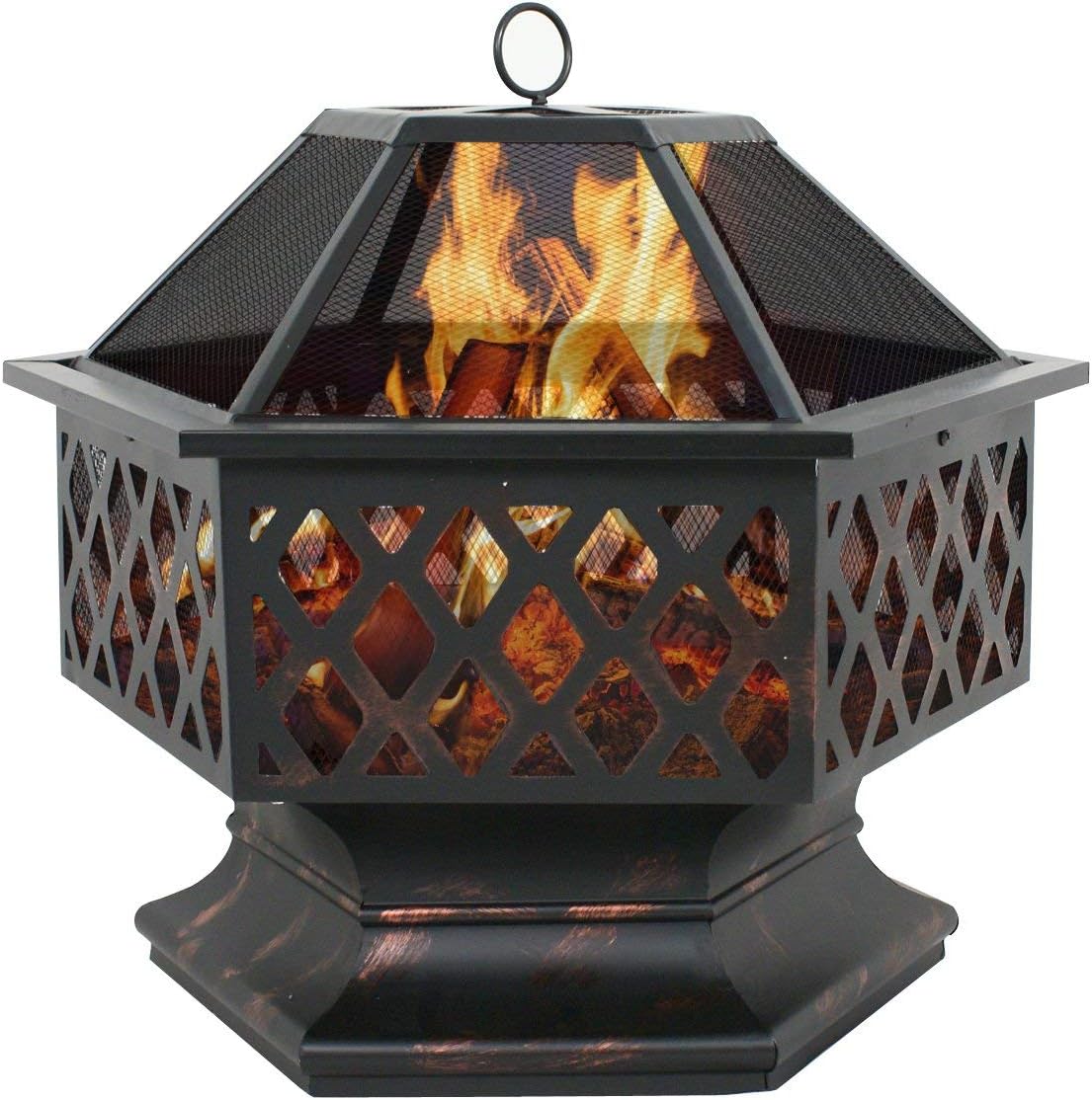 ZENY 24" Outdoor Fire Pit Wood Burning Steel Hex Bowl with Screen I10474