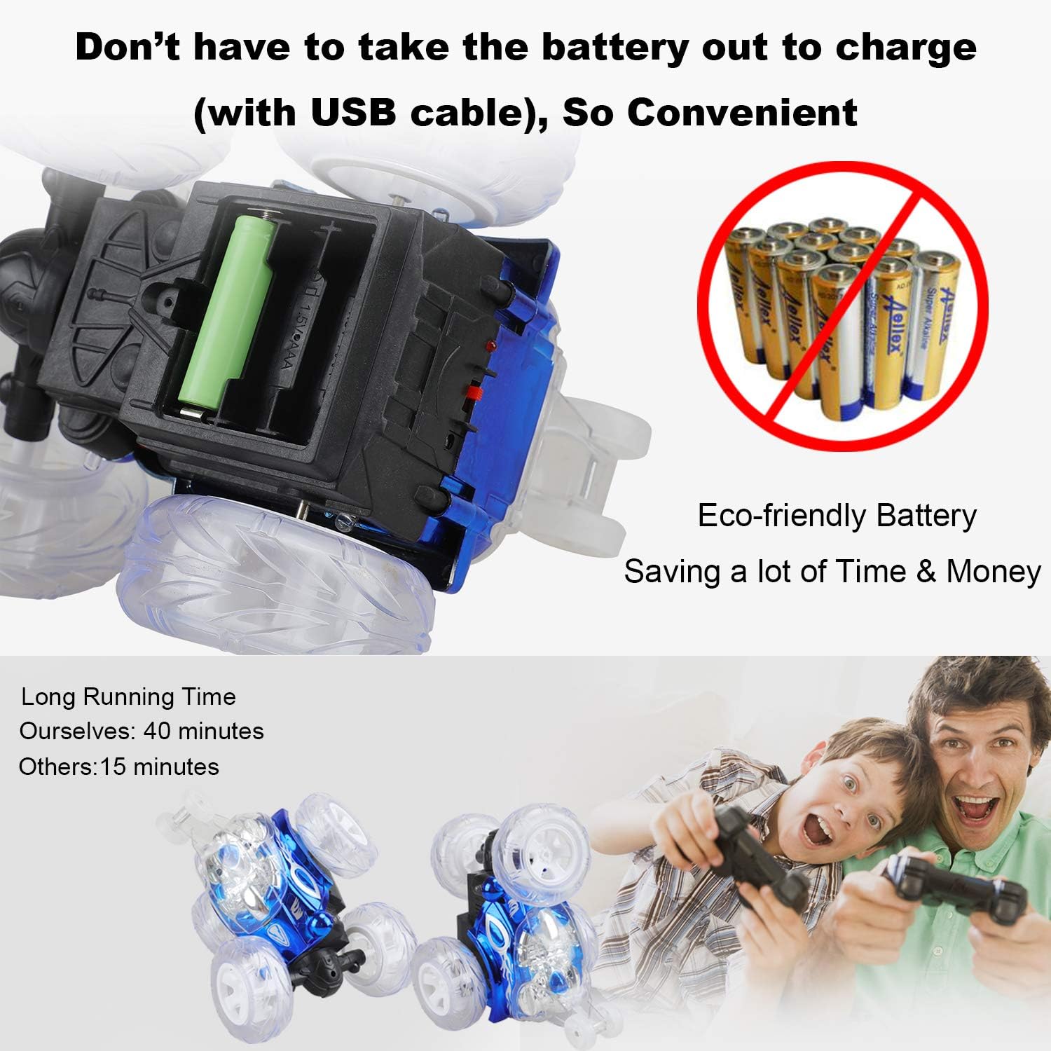 abandon Remote Control Car, RC Stunt Car 360° Spins with Lights & Music, Rechargeable Toy for Kids M458218