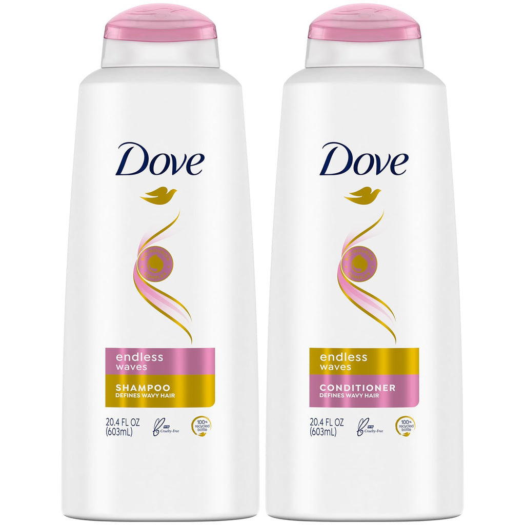 Dove Shampoo and Conditioner Set Sulfate Free - Endless Waves Curly Hair Shampoo and Conditioner, Wavy Hair Products, Anti-Frizz Hair Care, 20.4 Oz (2 Piece Set)