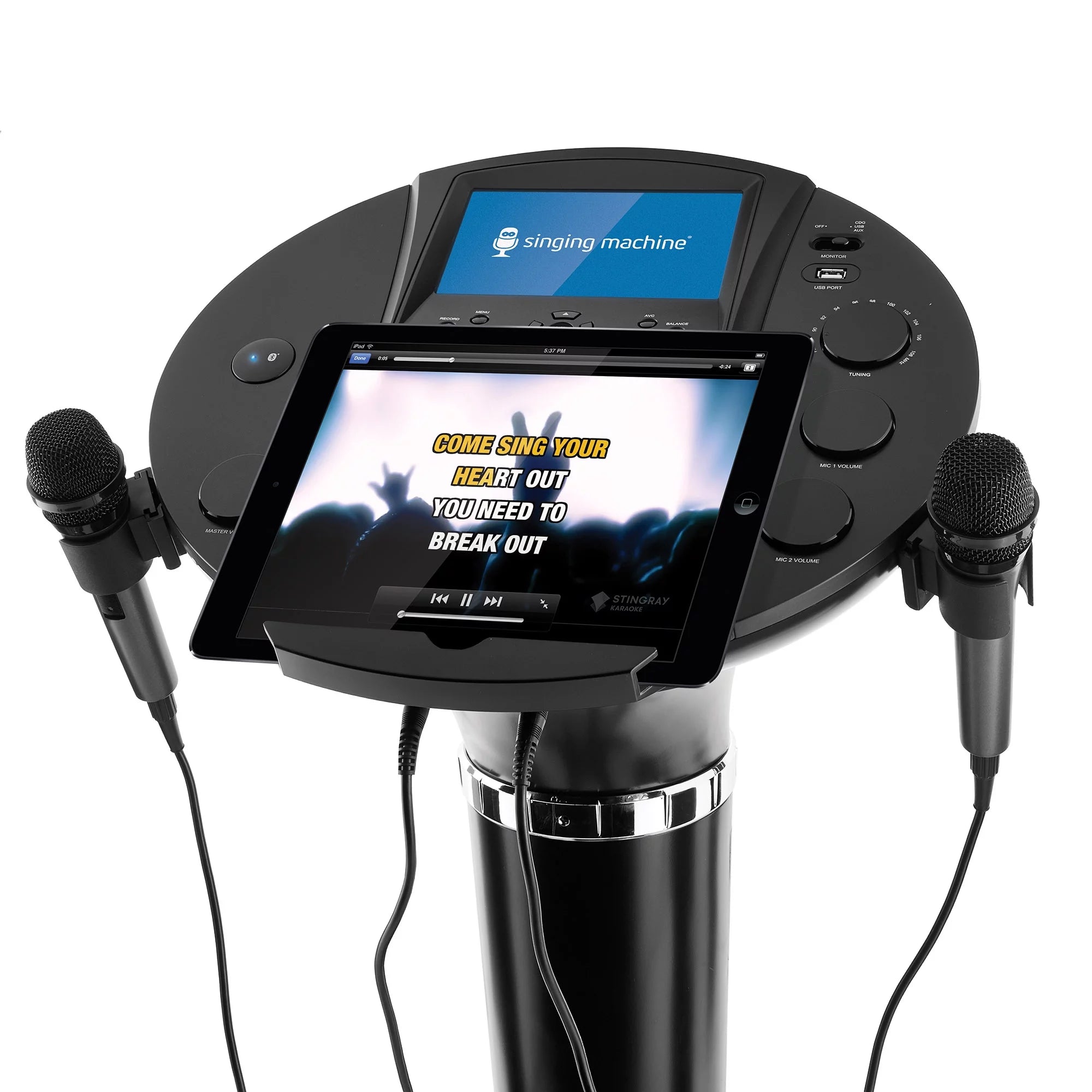 Singing Machine ISM1030BT Bluetooth Karaoke System with 7" LCD Monitor and 2 Mics, Black B934