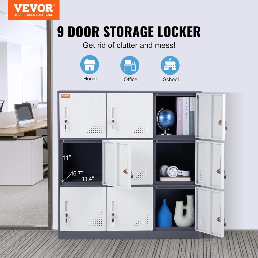 VEVOR 9-Door Steel Storage Locker with Card Slot and Keys D6416